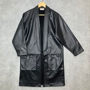 VTG Pierre Lamonte Jacket Women L Black Faux Leather Long Duster Western Gothic